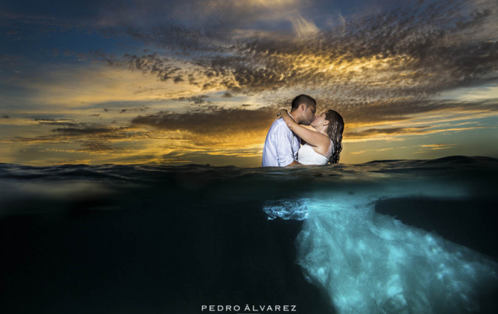 Foto de post boda acuática en Lanzarote